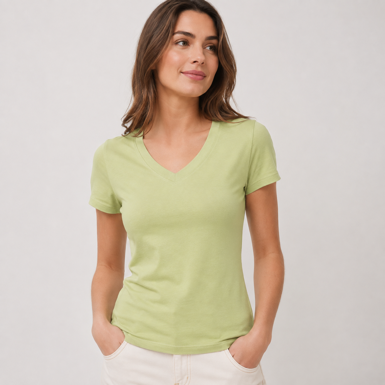 gola-v-verde-pistache-modelo-frente