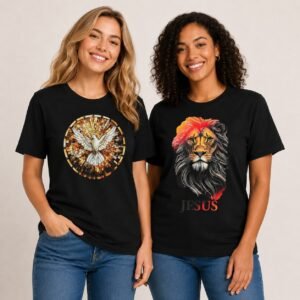 Kit 2 Camisetas Femininas Cristas - capa com modelos usando as duas estampas